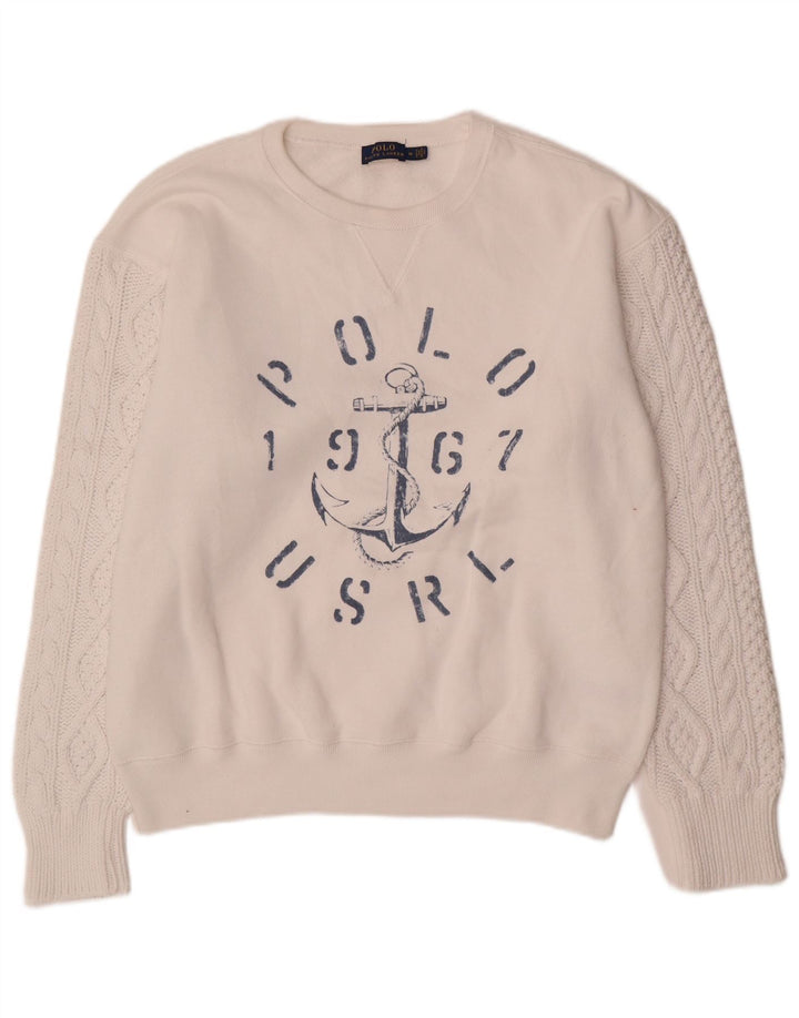Pulover Polo Ralph Lauren pentru bărbați cu grafică, bumbac alb mediu