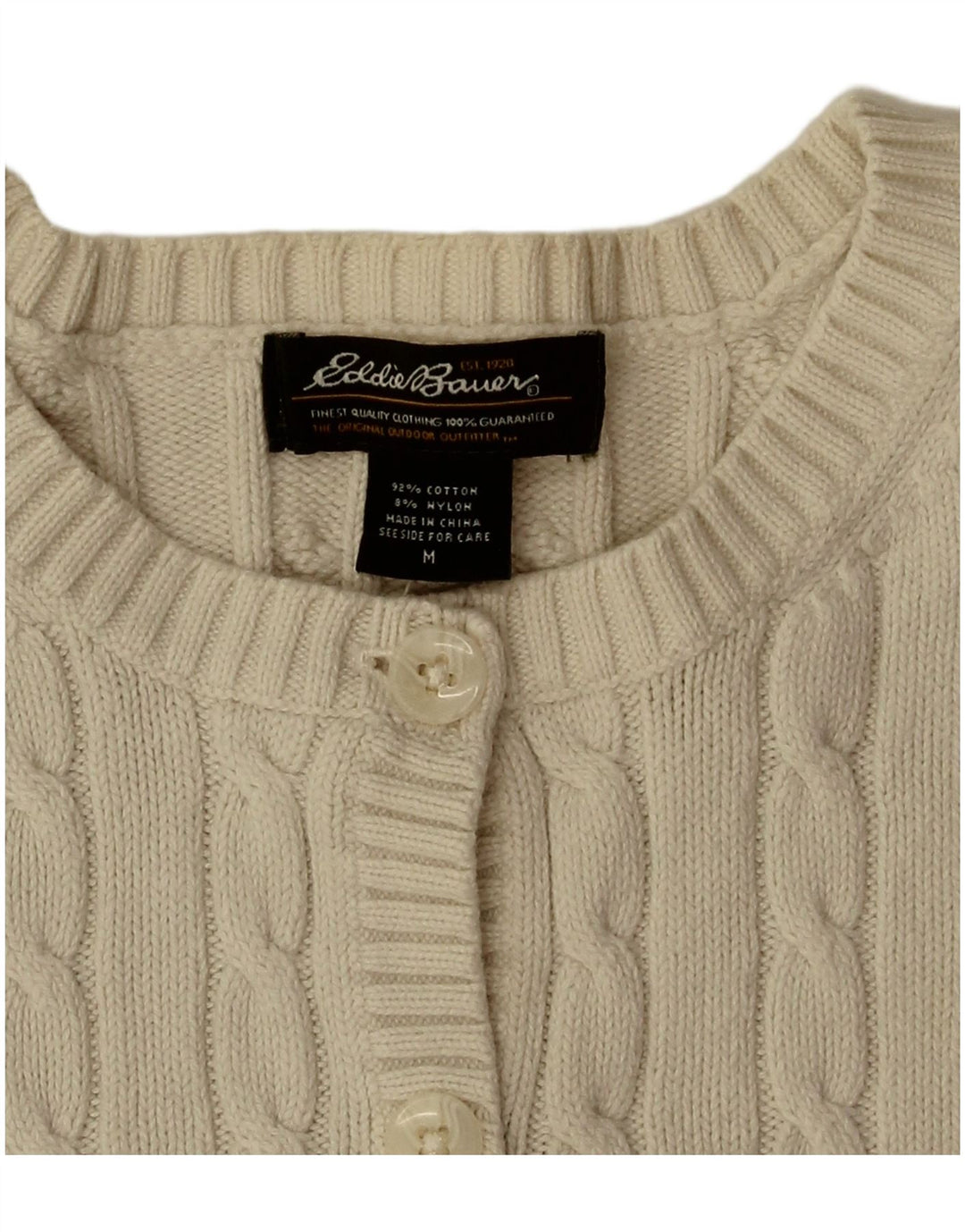 EDDIE BAUER Pulover cardigan crop pentru femei UK 14 Bumbac alb mediu mediu