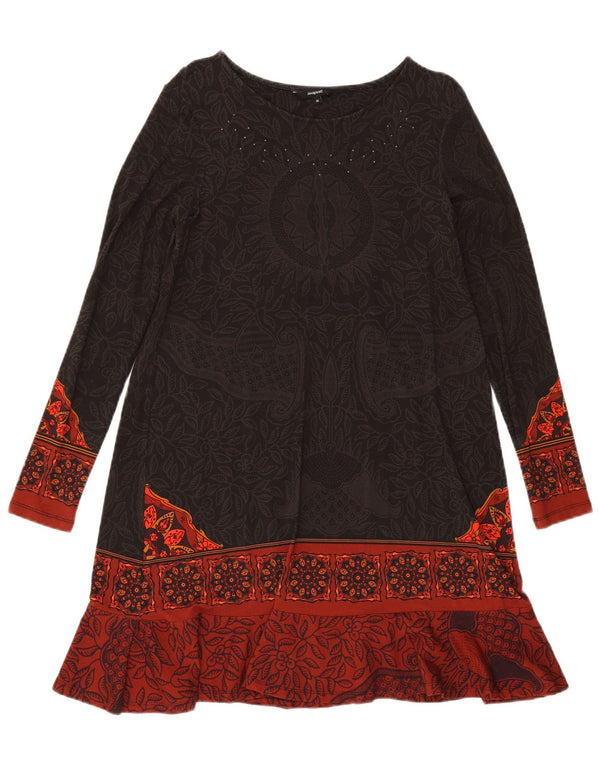 Rochie cu mâneci lungi cu mâneci lungi Desigual pentru femei UK 12 Medium Brown Floral