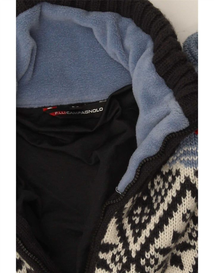 F.LLI Campagnolo Pulover pentru bărbați, cu fermoar, cu gât, mediu, negru, Fair Isle