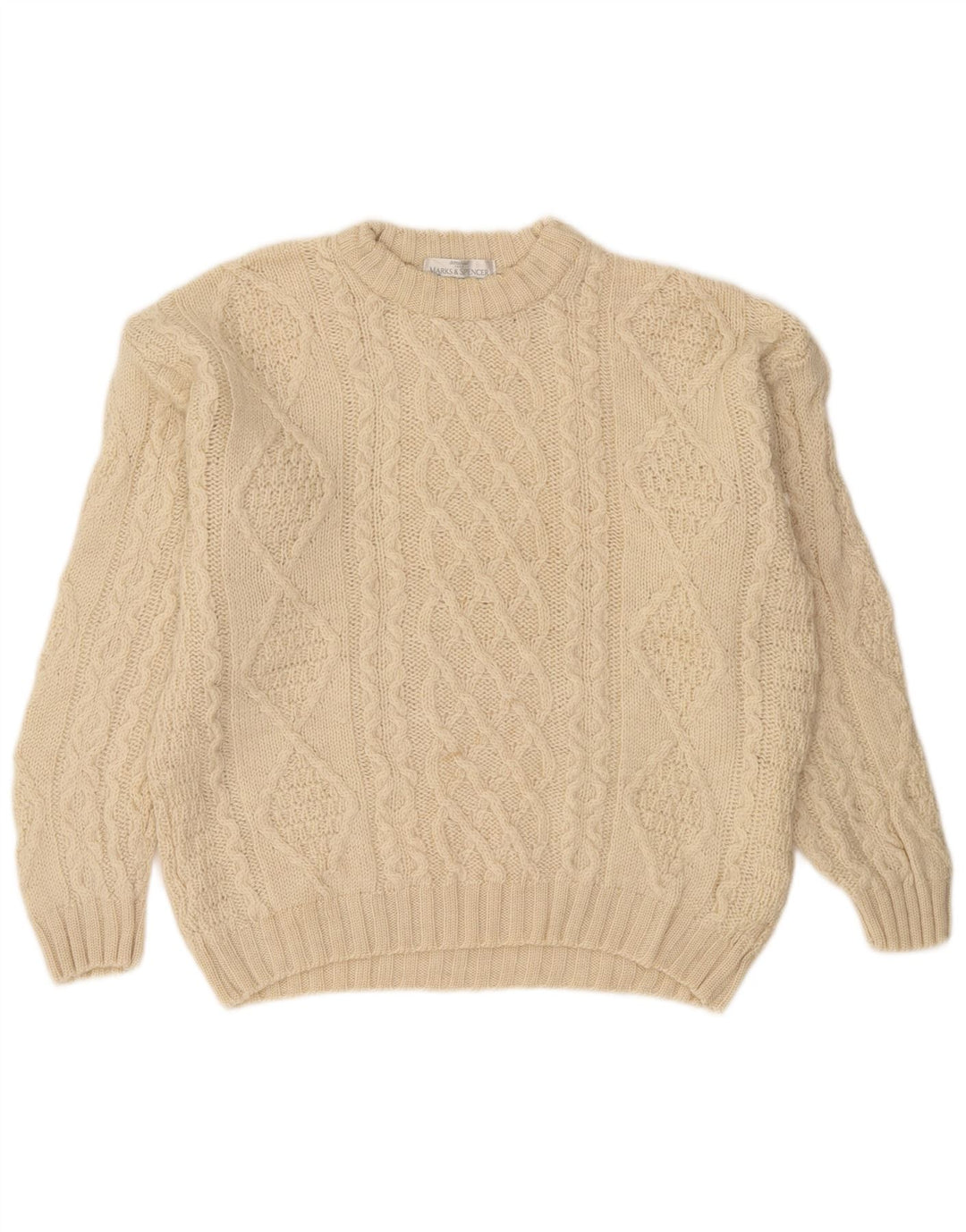 Pulover pentru bărbați Marks & Spencer, cu gât crew, 2XL, bej, lână