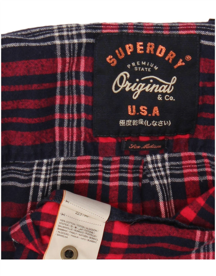 Cămașă de flanel pentru femei Superdry UK 14, bumbac cu carouri roșii medii