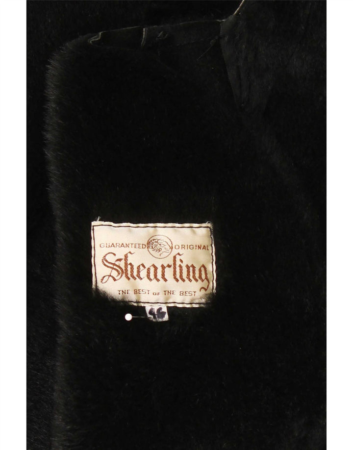 Palton supradimensionat din shearling vintage pentru femei IT 46 mare, negru, din shearling