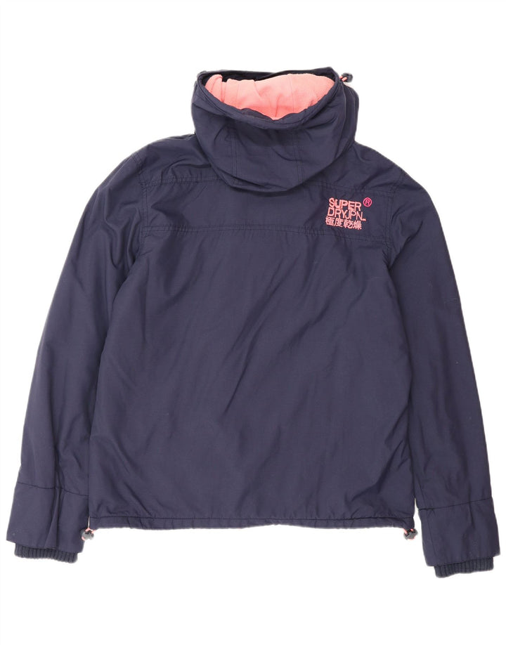 Jachetă Windbreaker pentru femei cu glugă Superdry UK 16 mare nailon bleumarin