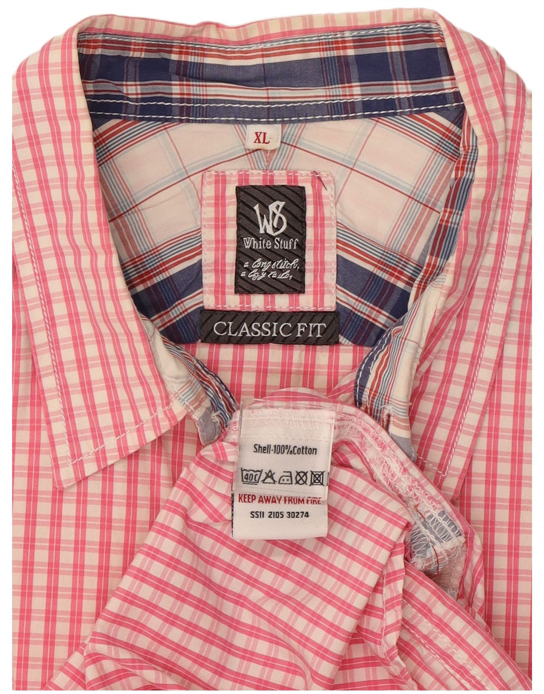 White Stuff Cămașă Classic Fit pentru bărbați XL, bumbac cu carouri roz
