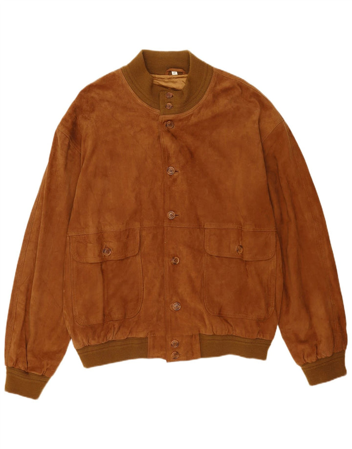 Bomber vintage pentru bărbați din piele intoarsa IT 60 5XL din piele maro
