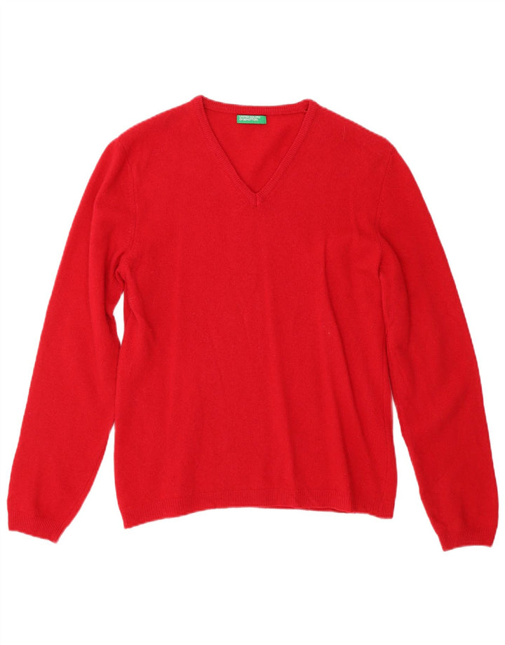 Pulover cu decolteu în V BENETTON pentru femei UK 10 Small Red