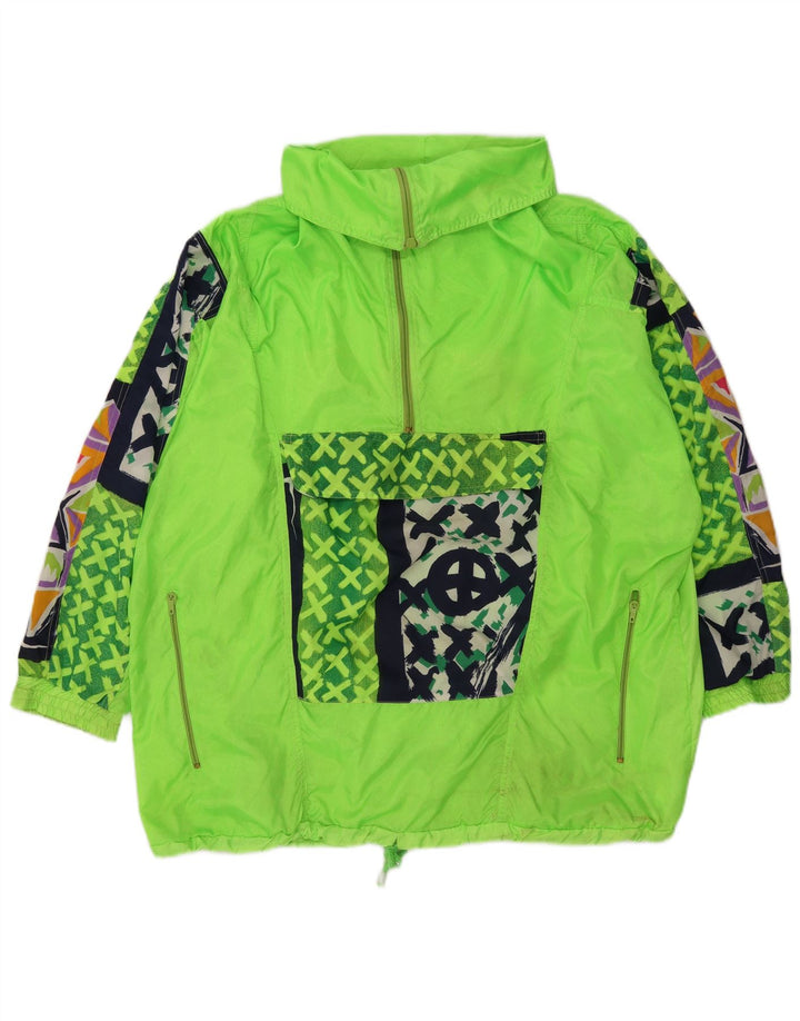Jachetă de ploaie Anorak vintage pentru bărbați UK 40, mare, verde, geometric, poliester