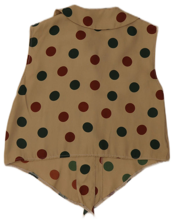 Bluză vintage pentru femei fără mâneci, cămașă scurtă UK 10 Medium Kaki Spotted