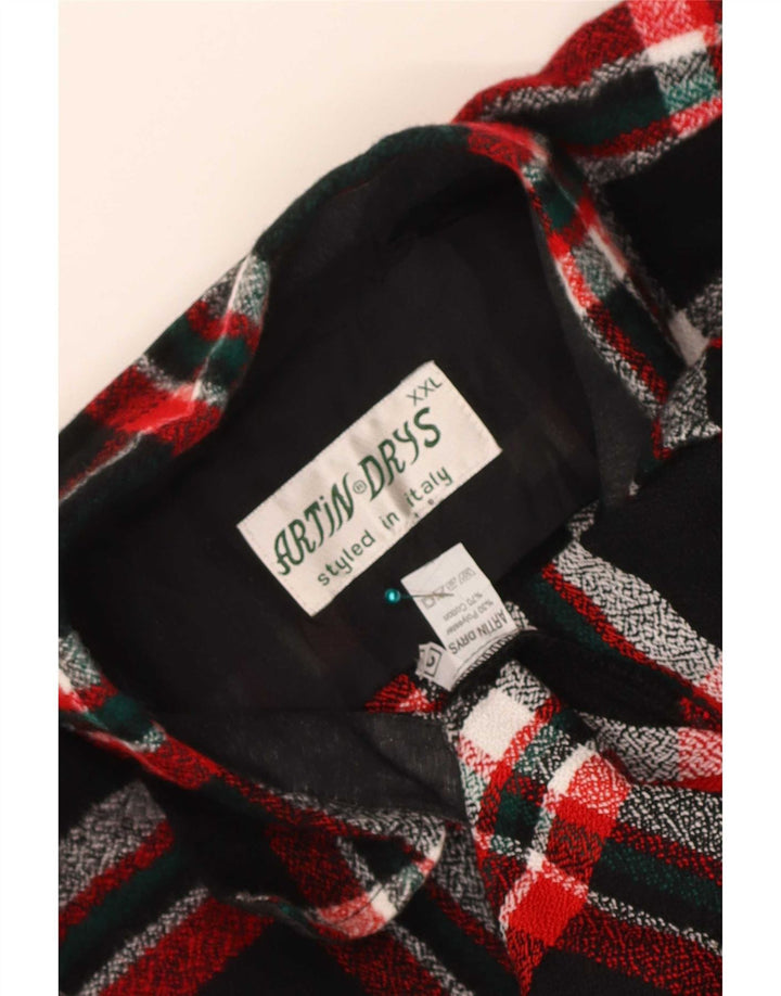 Cămașă de flanel pentru bărbați vintage 2XL poliester carouri negru