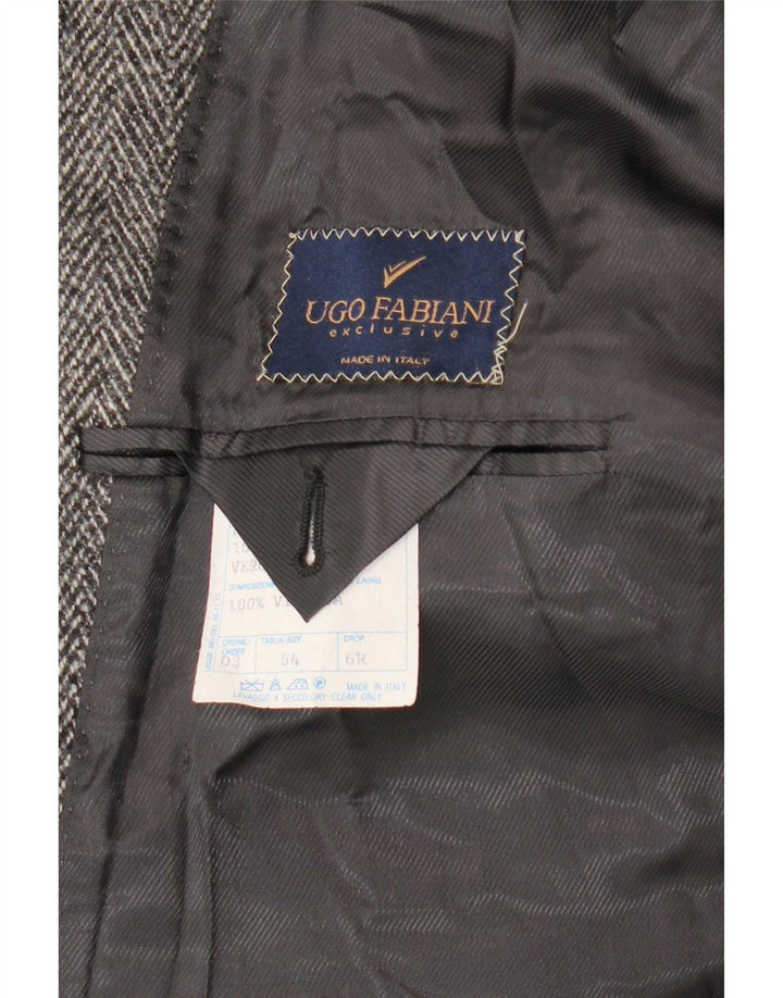Pardesiu vintage pentru bărbați IT 54 2XL Lână virgină în spina de pește gri