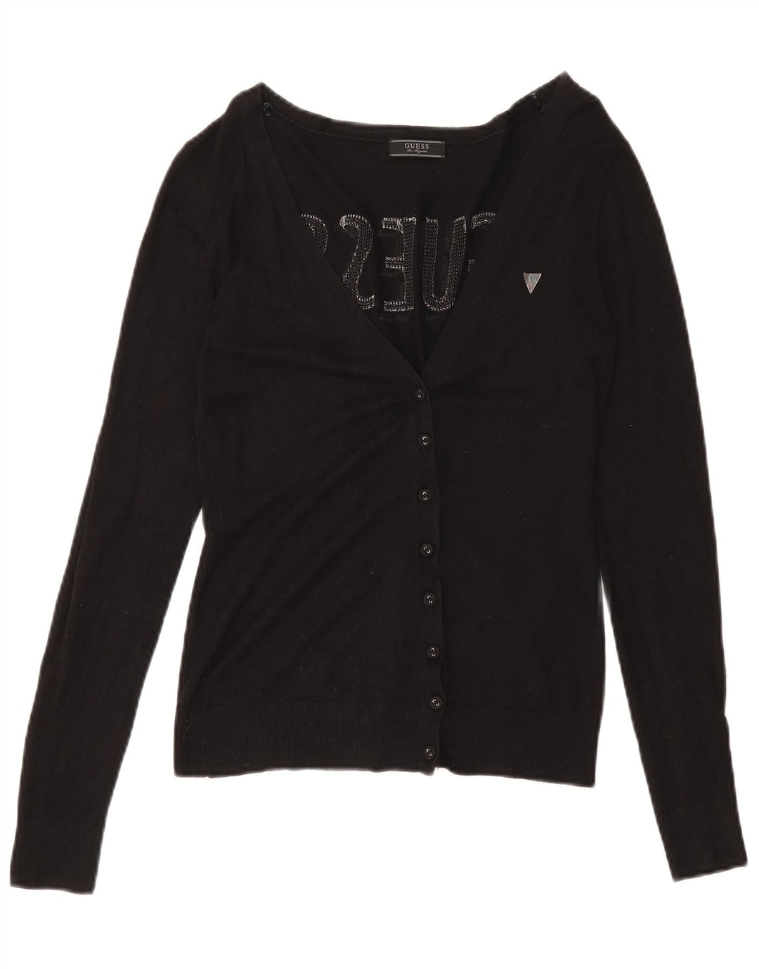 Pulover cardigan grafic Guess pentru femei UK 8 Small Black Viscose