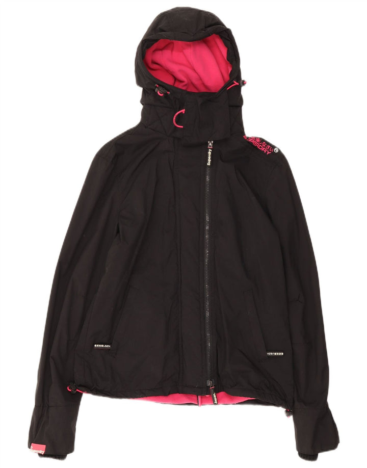 Jachetă Windbreaker pentru femei cu glugă Superdry UK 14 Medium Black Nylon
