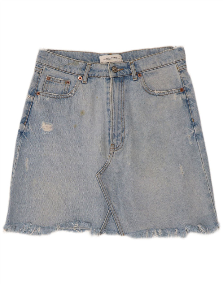 Fusta Mini Denim Distressed pentru Damă Zara Medium W28 Bumbac Albastru