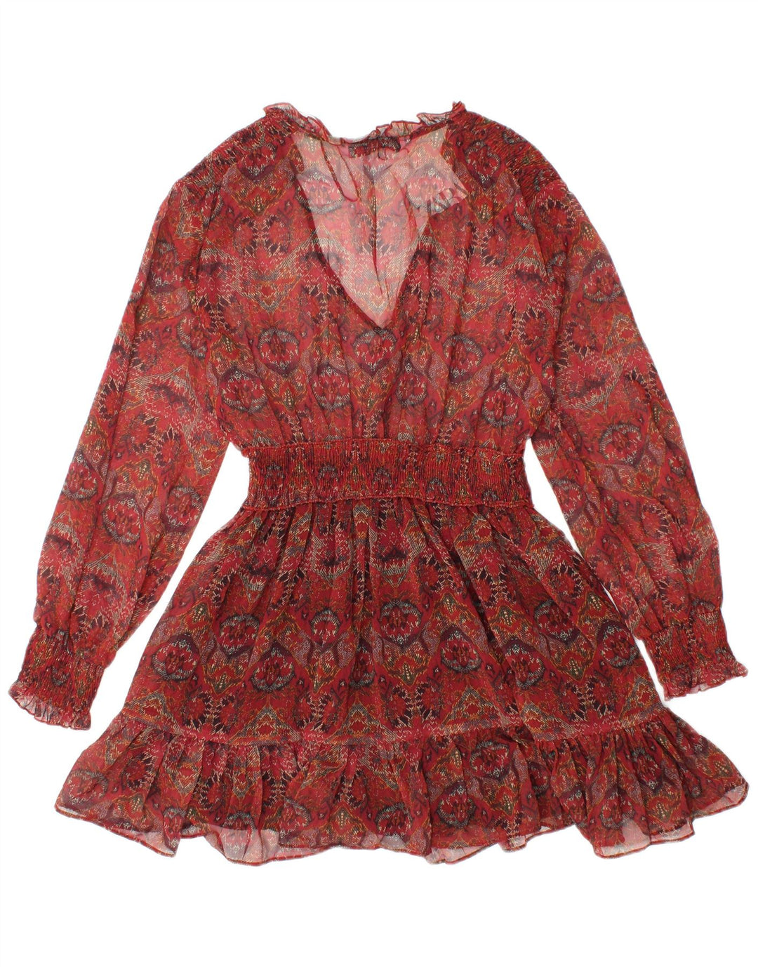 Top cu tunică cu mânecă lungă transparentă pentru femei ZARA UK 8 Small Red Floral