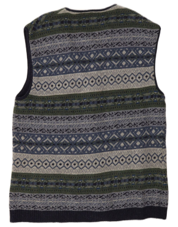 Cardigan Vintage fără mâneci pentru bărbați, lână Fair Isle, multicoloră, mare