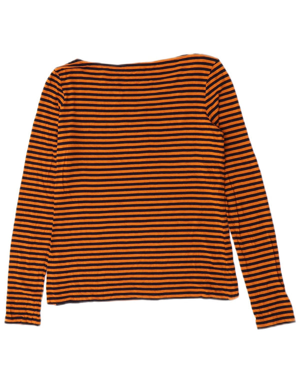Hobbs Womens Top Long Sleeve UK 12 Medium Orange Striped Viscose