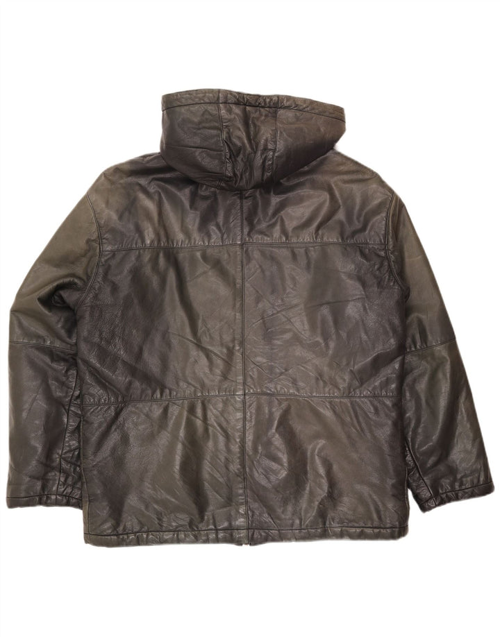 Jachetă de piele Conbipel pentru bărbați, cu glugă, în formă largi, IT 48, piele medie neagră