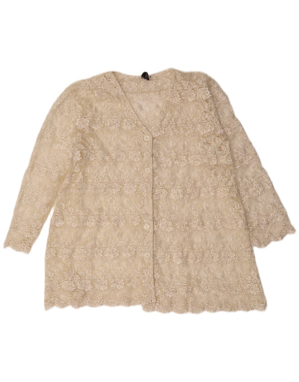 Bluză de damă vintage cămașă din dantelă UK 14 Medium Bej Floral