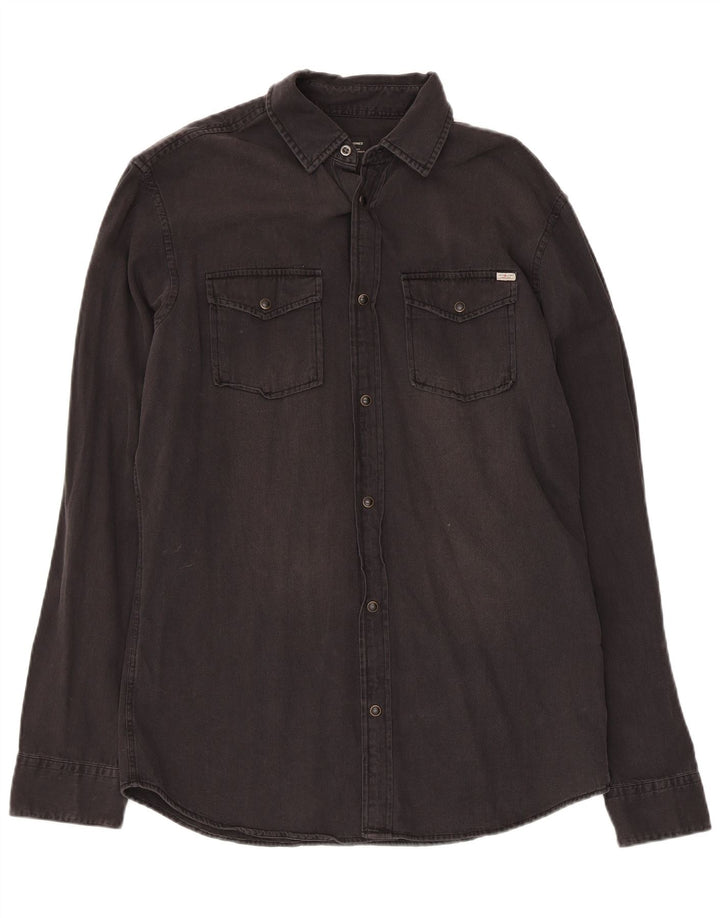 Cămașă de blugi pentru bărbați JACK & JONES, bumbac mediu negru