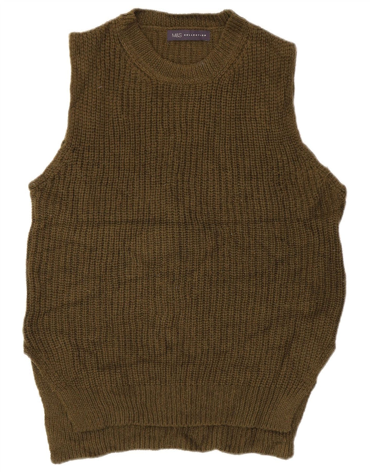 Marks & Spencer Womens Vest Tank Top UK 10 Small Khaki Acrylic