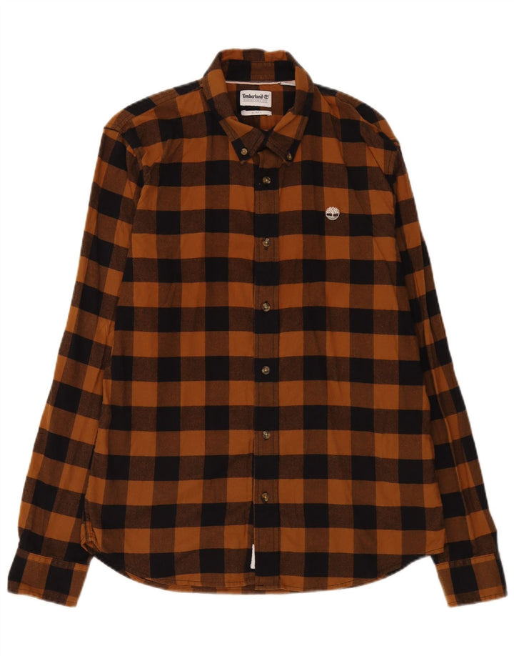 Cămașă de flanel pentru bărbați Timberland Slim Fit, bumbac cu carouri maro mediu