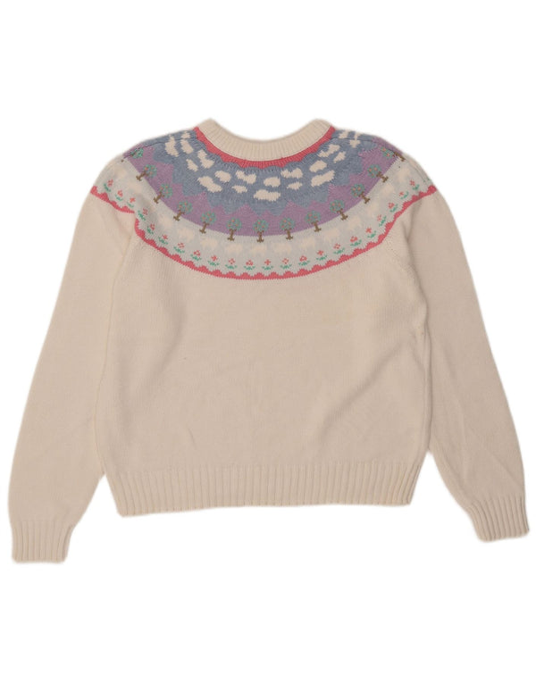 Eddie Bauer Pulover pentru damă cu gât roșu și pulover UK 16 Large White Fair Isle