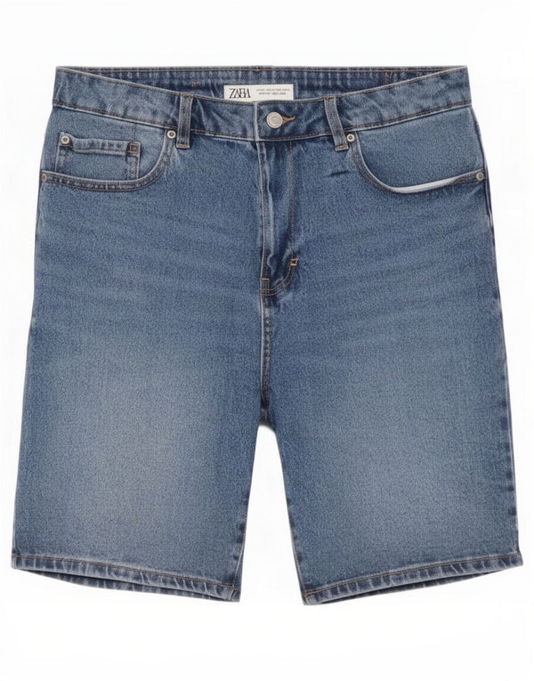 Zara Mens Denim Shorts EU 42 Large W32 Blue Cotton