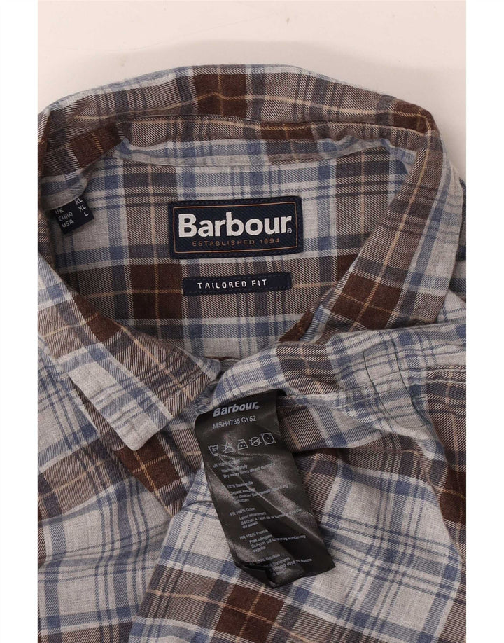 Cămașă de flanel pentru bărbați Barbour, croită, XL, bumbac cu carouri gri