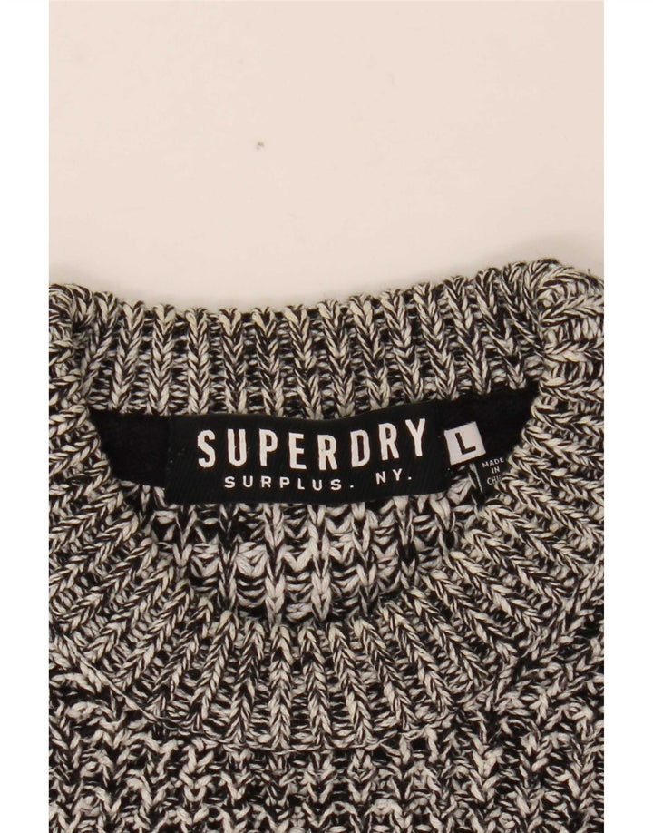 Pulover Superdry pentru bărbați cu decolteu triplu, mare, gri cu pete
