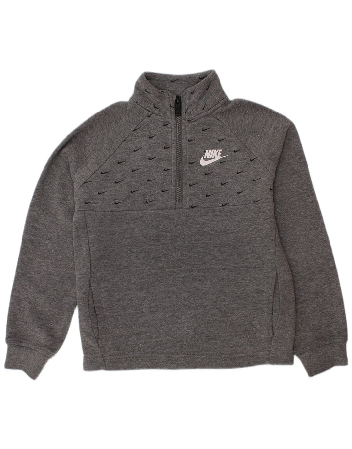 Pulover Nike pentru băieți, cu grafic, cu fermoar, cu gât, 5-6 ani, bumbac, gri mediu