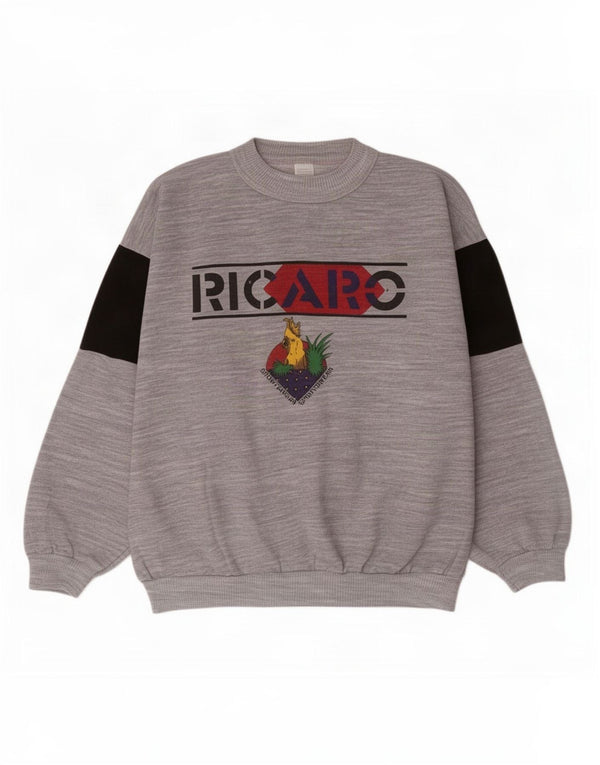 Pulover de hanorac cu grafic vintage pentru femei UK 14 Medium Gri Colorblock