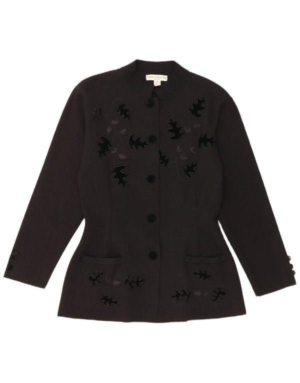 Jachetă vintage pentru femei cu 5 nasturi, UK 10, lână virgină, neagră, florală