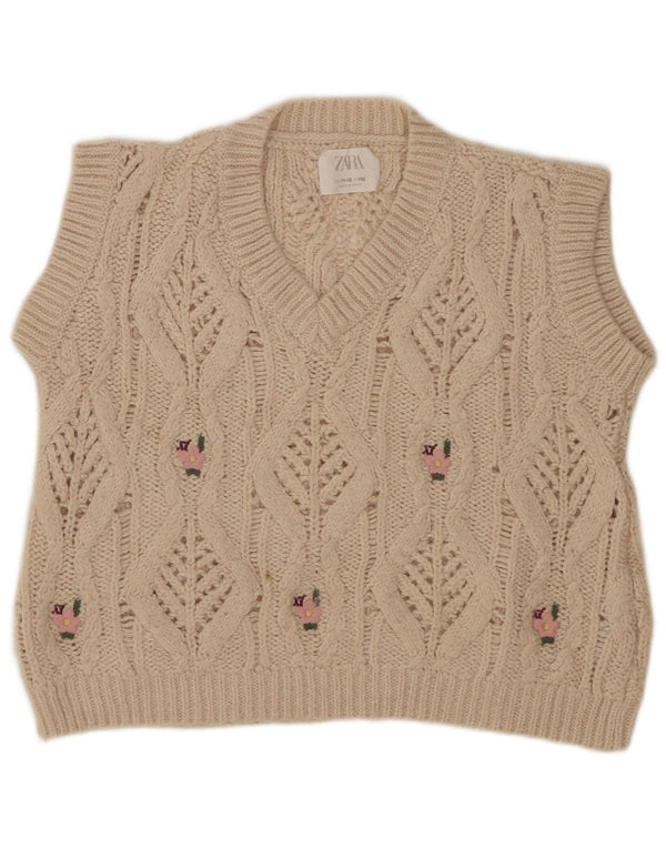 Zara Fete Vestă Tank Top 11-12 Ani Bej Floral Acrilic