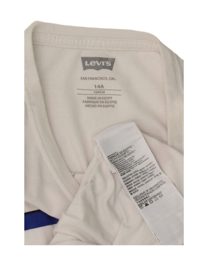 LEVI'S Boys Graphic Top Long Sleeve 13-14 Years White Striped Cotton Vintage Levi's and Second-Hand Levi's from Messina Hembry 