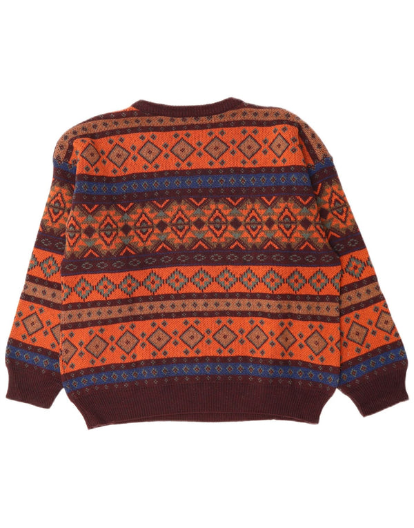 VINTAGE Pulover cu gât de barcă pentru femei UK 18 XL Orange Fair Isle