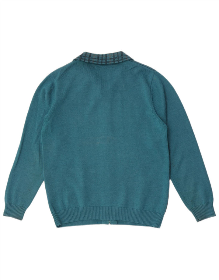 Pulover Cardigan Vintage pentru femei cu fermoar complet UK 12 Medium Blue Check