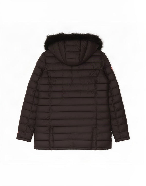 Palton căptușit cu glugă Superdry pentru femei UK 16, mare, negru, nailon