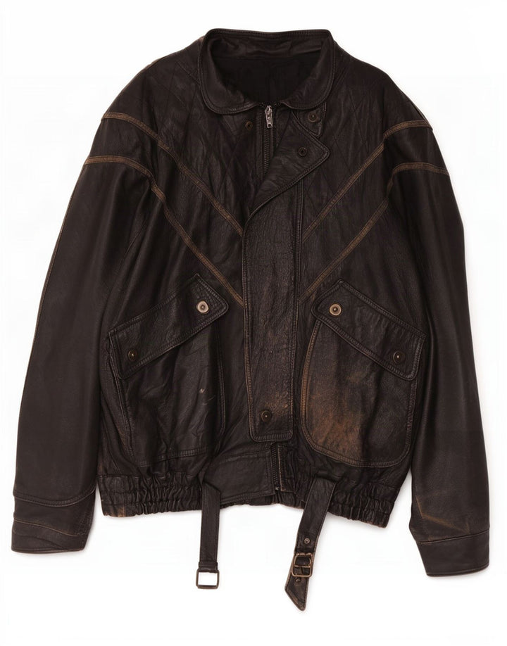 Jachetă de piele vintage pentru bărbați UK 44 2XL Negru