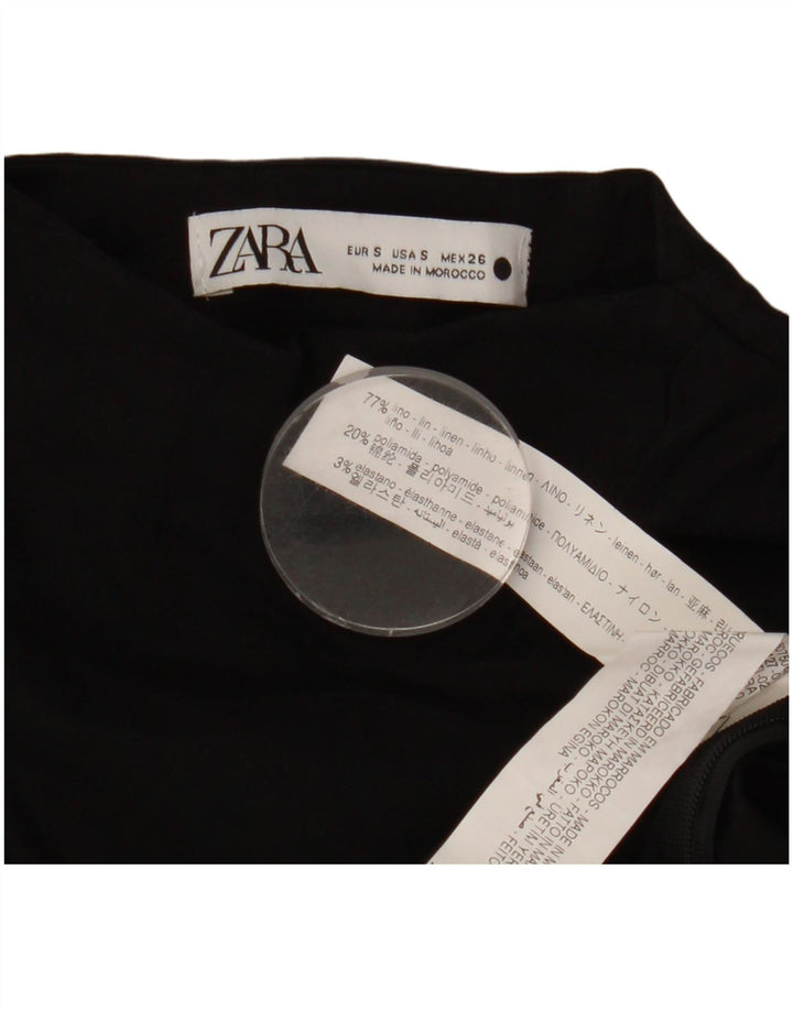 Top Crop One Shoulder pentru femei Zara UK 8 Small Black Linen