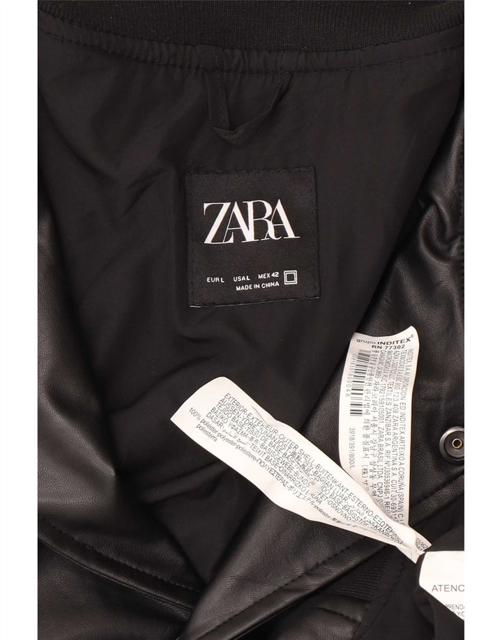 Jachetă din piele artificială pentru bărbați Zara UK 40 Poliester negru mare