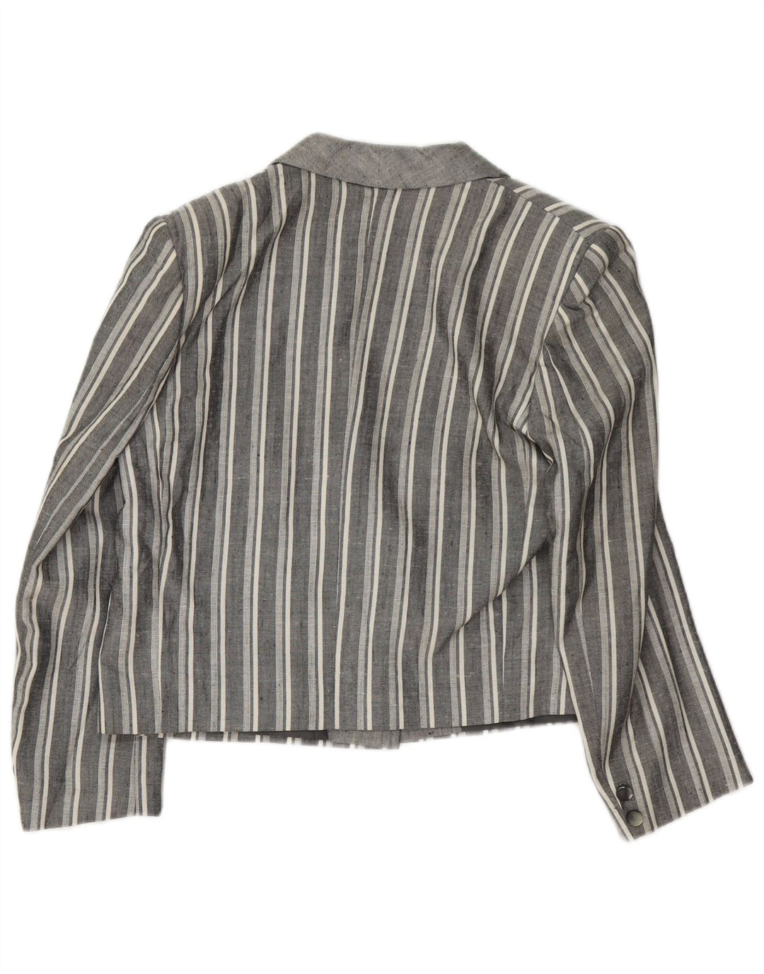 Jachetă vintage pentru femei crop 1 buton blazer UK 12 mediu gri cu dungi