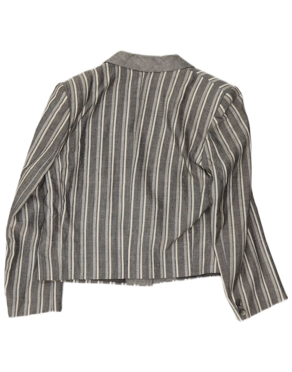 Jachetă vintage pentru femei crop 1 buton blazer UK 12 mediu gri cu dungi