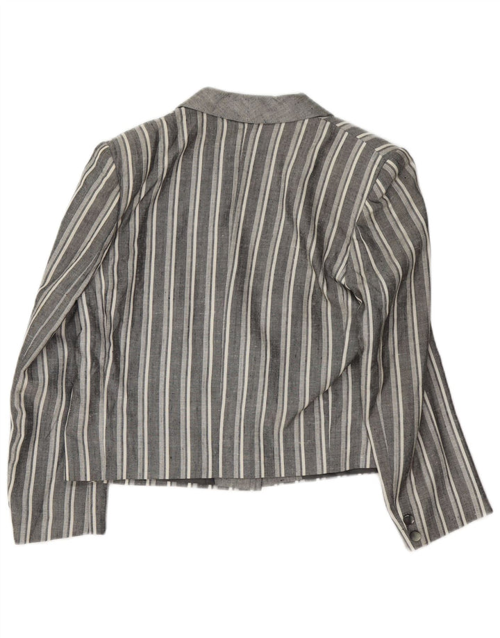 Jachetă vintage pentru femei crop 1 buton blazer UK 12 mediu gri cu dungi