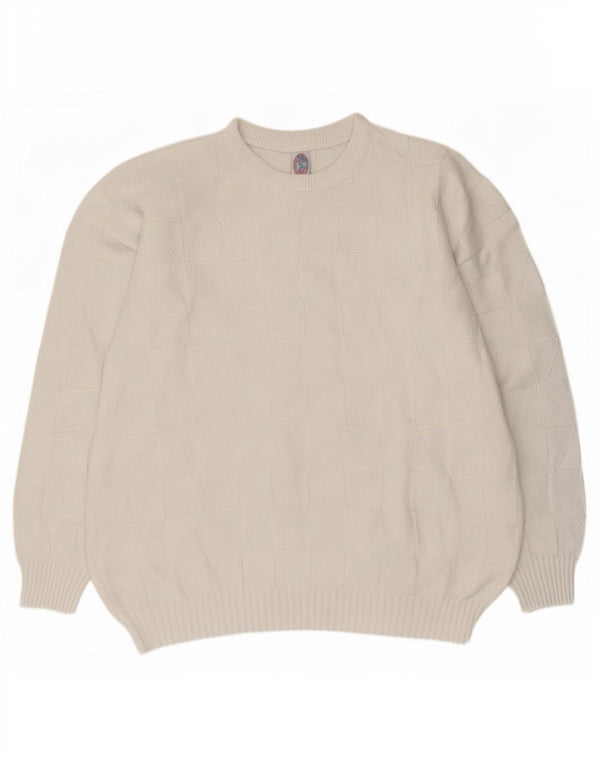 Pulover vintage pentru bărbați, cu gâtul turn, XL, alb