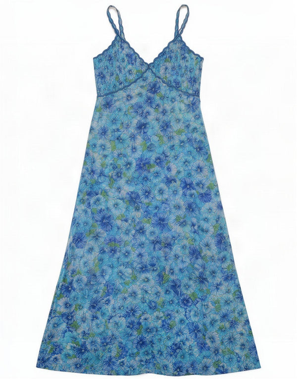 Vintage Womens Maxi Slip Dress IT 48 XL Blue Floral
