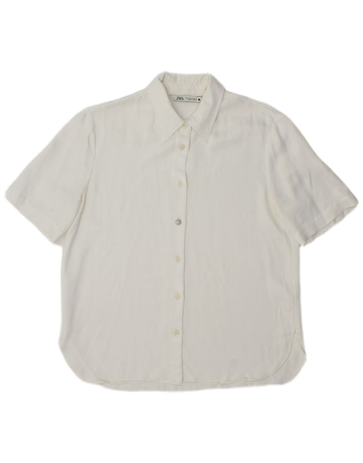 Cămașă cu mânecă scurtă pentru femei Zara UK 14 Medium White Viscose