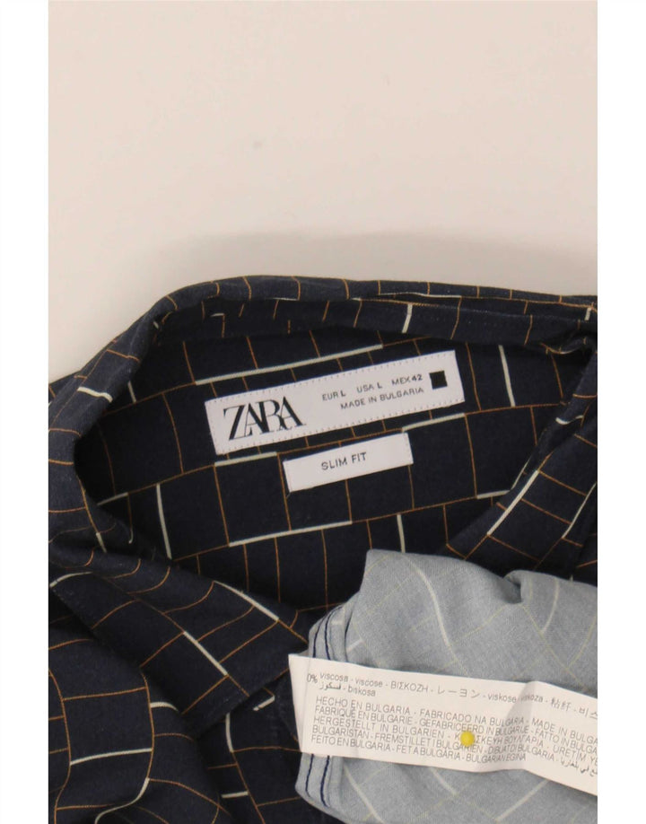 Cămașă pentru bărbați Zara Slim Fit, mare, albastru bleumarin, viscoză