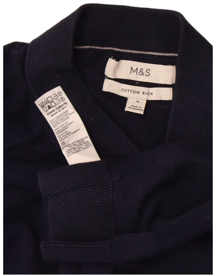 Pulover pentru bărbați Marks & Spencer, cu gât polo, bumbac mediu albastru bleumarin