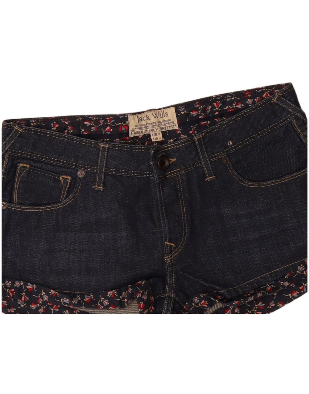 JACK WILLS Pantaloni scurți din denim pentru femei UK 8 Small W28 Bleumarin Floral